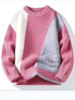 Commisely Color Block Knitted Sweater – Pink & Gray