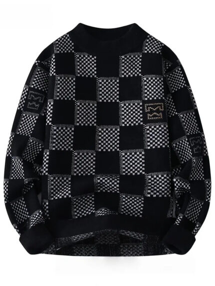 Commisely™ Unisex Monochrome Checkered Knit Sweater – Warm Streetwear Style