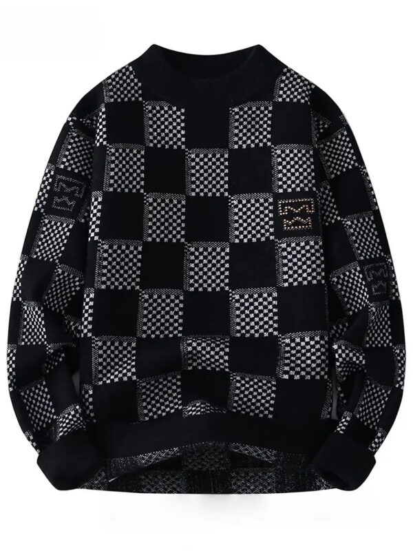 Commisely™ Unisex Monochrome Checkered Knit Sweater – Warm Streetwear Style
