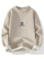 Commisely Men's Minimalist Embroidered Knit Sweater - Soft Cotton Blend, Olive Green