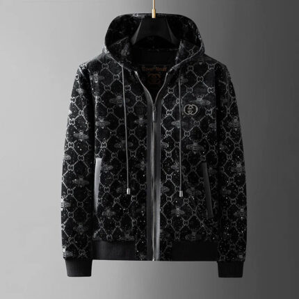Printed Thick Hooded Velvet Winter Jacket for Men