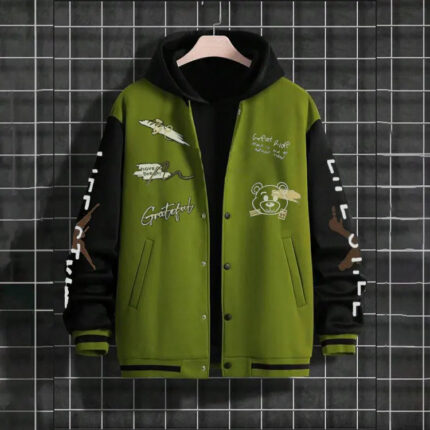 Men's Casual Varsity Baseball Jacket with Stand Collar