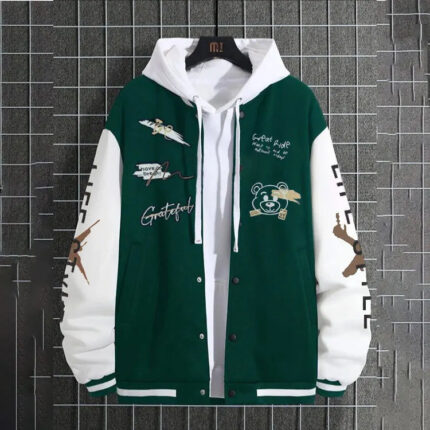 Men's Casual Varsity Baseball Jacket with Stand Collar