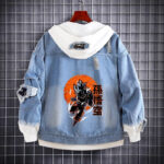 Custom Wukong Anime Denim Hoodie Jacket with Reversible Tapestry
