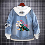 Custom Wukong Anime Denim Hoodie Jacket with Reversible Tapestry