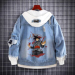 Custom Wukong Anime Denim Hoodie Jacket with Reversible Tapestry