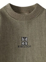 Commisely Men's Minimalist Embroidered Knit Sweater - Soft Cotton Blend, Olive Green
