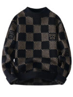 Commisely™ Monochrome Checkered Knit Sweater – Unisex Streetwear Vibe