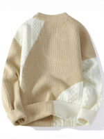 Commisely Two-Tone Patchwork Knit Sweater: Cozy Beige & Ivory Textured Pullover Top
