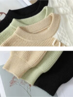 Commisely Two-Tone Patchwork Knit Sweater: Cozy Beige & Ivory Textured Pullover Top