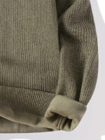 Commisely Men's Minimalist Embroidered Knit Sweater - Soft Cotton Blend, Olive Green