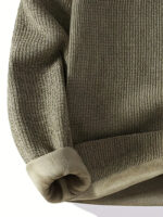 Commisely Men's Minimalist Embroidered Knit Sweater - Soft Cotton Blend, Olive Green